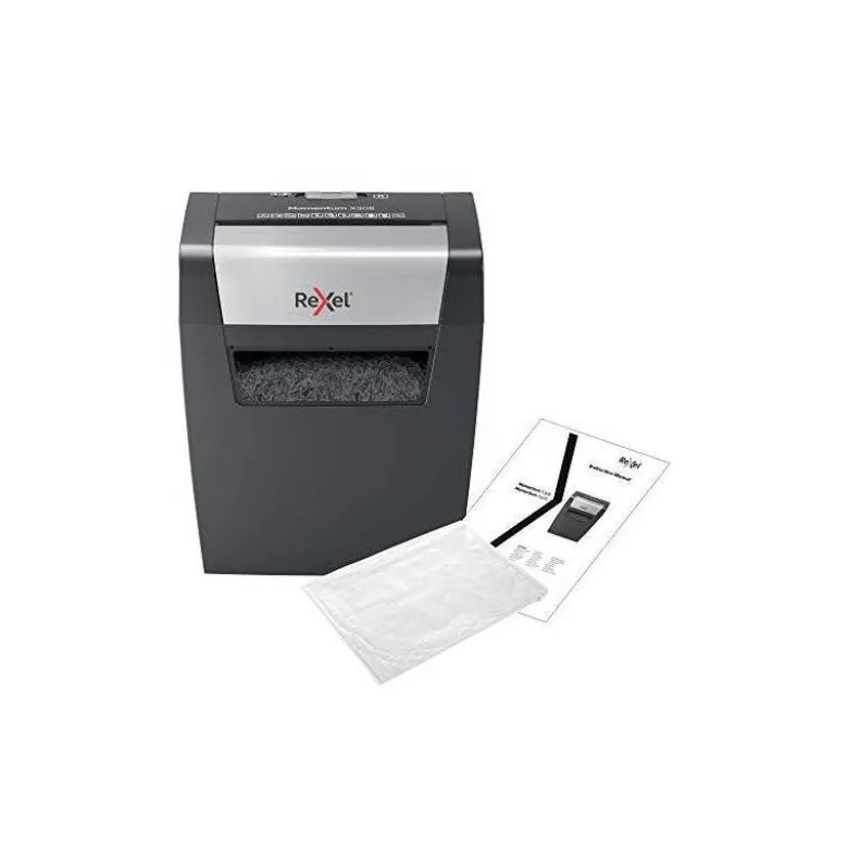 DESTRUCTORA DE DOCUMENTOS REXEL MOMENTUM X308 CAPACIDAD DE CORTE 8 HOJAS DESTRUYE GRAPAS Y CLIPS 15 LITROS