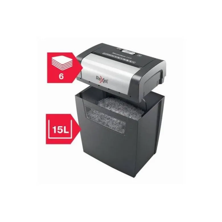 DESTRUCTORA DE DOCUMENTOS REXEL MOMENTUM X406 P4 CAPACIDAD DE CORTE 6 HOJAS DESTRUYE GRAPAS Y CLIPS