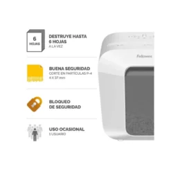 DESTRUCTORA DE DOCUMENTOS FELLOWES LX25 CAPACIDAD 6H SEGURIDAD P4 DESTRUYE GRAPAS CLIPS Y TARJETAS