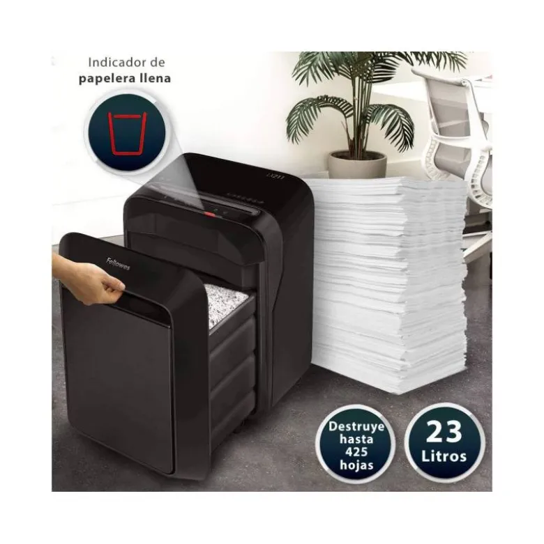 DESTRUCTORA DE DOCUMENTOS FELLOWES LX211 CAPACIDAD DE 12 HOJAS SEGURIDAD P5 NEGRA PAPELERA 23 L GRAPAS