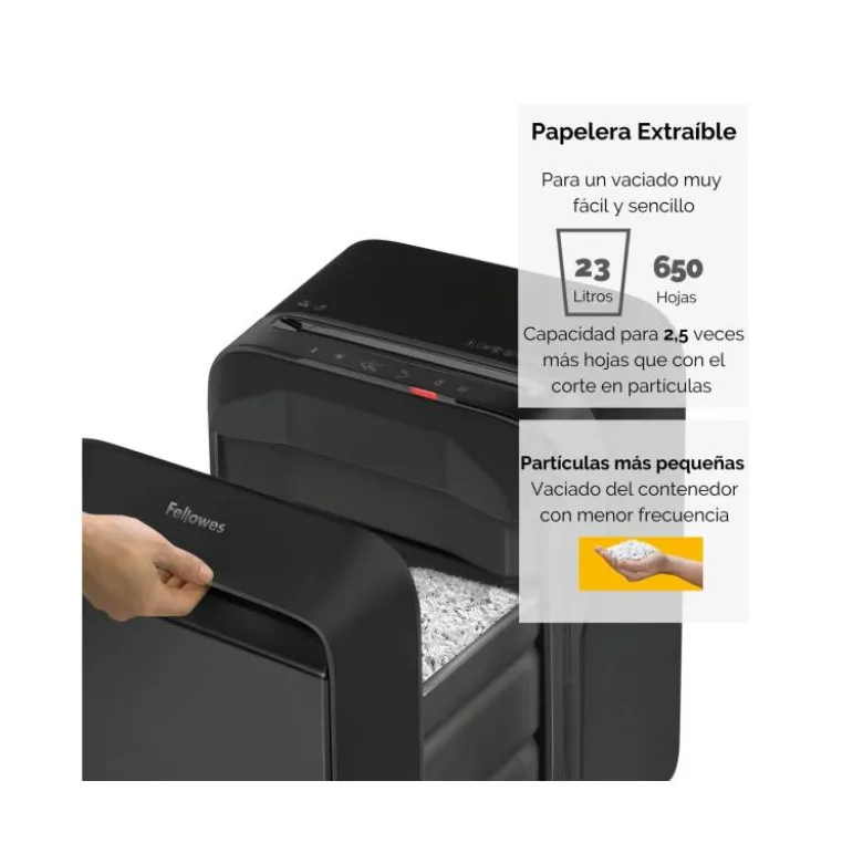 DESTRUCTORA DE DOCUMENTOS FELLOWES LX211 CAPACIDAD DE 12 HOJAS SEGURIDAD P5 NEGRA PAPELERA 23 L GRAPAS