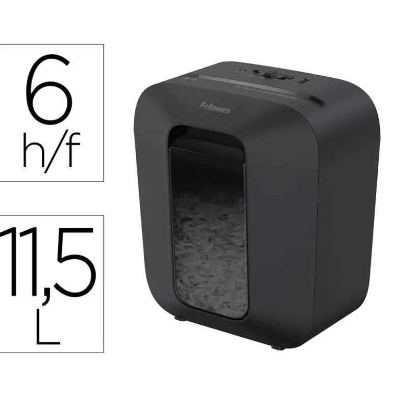 DESTRUCTORA DE DOCUMENTOS FELLOWES LX25 CAPACIDAD 6H SEGURIDAD P4 GRAPAS CLIPS Y TARJETAS PAPELERA 11,5 L