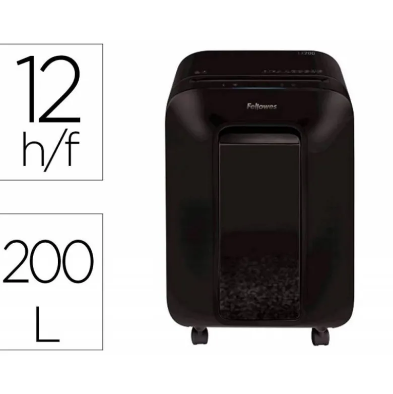 DESTRUCTORA DE DOCUMENTOS FELLOWES LX-200 CAPACIDAD DE CORTE 12 H SEGURIDAD P4 DESTRUYE GRAPAS CLIPS