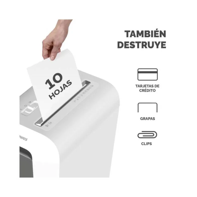 DESTRUCTORA DE DOCUMENTOS FELLOWES LX65 CAPACIDAD 10H SEGURIDAD P4 DESTRUYE GRAPAS CLIPS Y TARJETAS