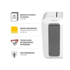 DESTRUCTORA DE DOCUMENTOS FELLOWES LX65 CAPACIDAD 10H SEGURIDAD P4 DESTRUYE GRAPAS CLIPS Y TARJETAS