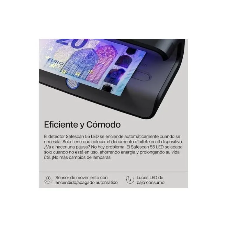 DETECTOR DE BILLETES FALSOS SAFESCAN 55 CON TRES LUCES LED ULTRAVIOLETA MODO ENCENDIDO/ESPERA