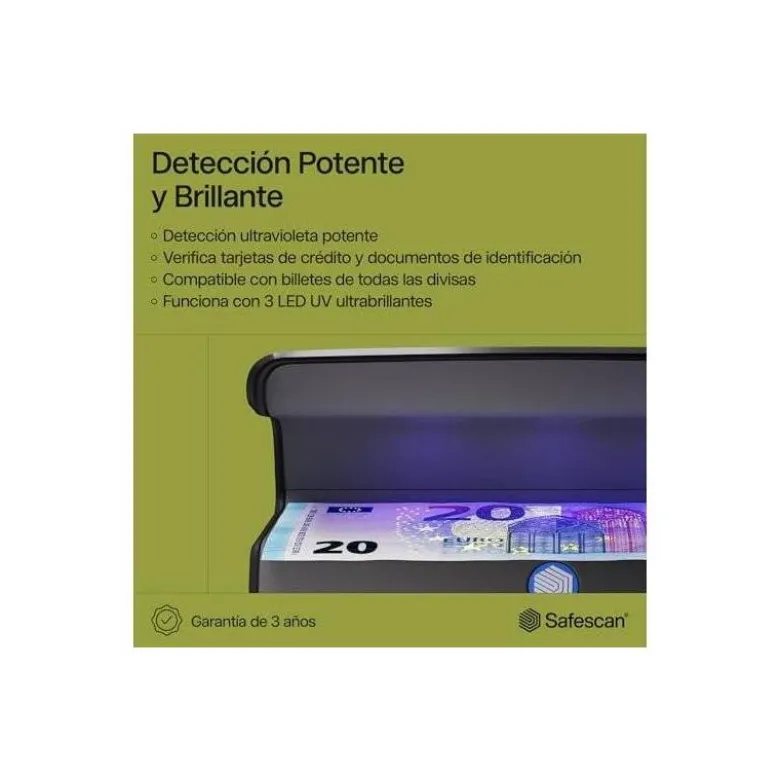DETECTOR DE BILLETES FALSOS SAFESCAN 55 CON TRES LUCES LED ULTRAVIOLETA MODO ENCENDIDO/ESPERA