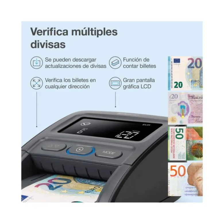 DETECTOR Y CONTADOR DE BILLETES FALSOS SAFECAN 155-S COMPLETE PANTALLA LCD 3,8" MICRO SD 156X120X76 MM