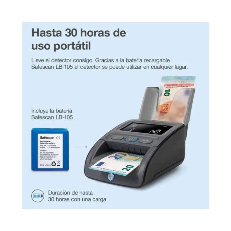DETECTOR Y CONTADOR DE BILLETES FALSOS SAFECAN 155-S COMPLETE PANTALLA LCD 3,8" MICRO SD 156X120X76 MM