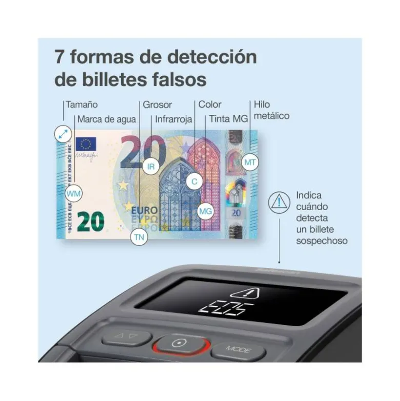 DETECTOR Y CONTADOR DE BILLETES FALSOS SAFECAN 155-S COMPLETE PANTALLA LCD 3,8" MICRO SD 156X120X76 MM