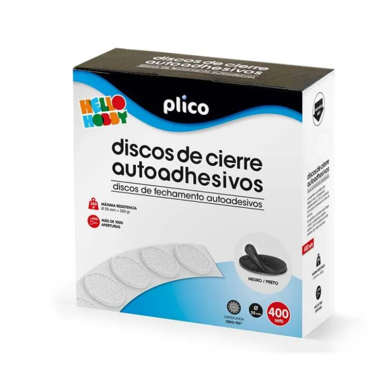 DISCO DE CIERRE PLICO VELCRO AUTOADHESIVO 20 MM DIAMETRO COLOR NEGRO CAJA DE 400 UNIDADES