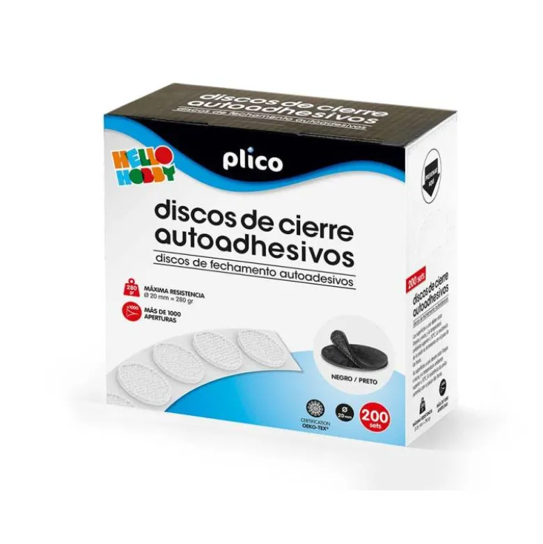DISCO DE CIERRE PLICO VELCRO AUTOADHESIVO 20 MM DIAMETRO COLOR NEGRO CAJA DE 200 UNIDADES