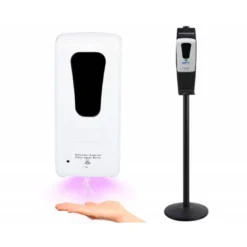 DISPENSADOR PARA GEL Y JABON Q-CONNECT AUTOMATICO SENSOR Y SOPORTE METALICO 152 CM ALTO 13X11,5X27 CM 1000 ML BLANCO