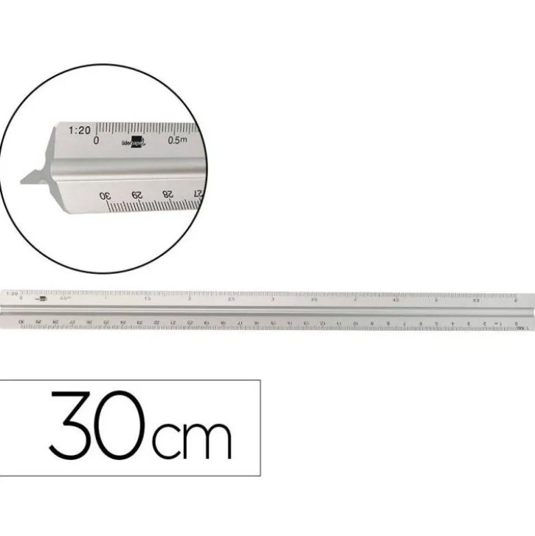 ESCALA LIDERPAPEL ALUMINIO FORMA TRIANGULAR CON FUNDA PROTECTORA LONGITUD 30 CM 1:20 1:25/1:50/1:75/1:100/1:150