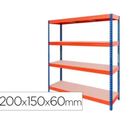 ESTANTERIA METALICA AR STABIL XL 200X150X60 CM 4 ESTANTES 430 KG POR ESTANTE BANDEJA DE MADERA SIN TORNILLOS