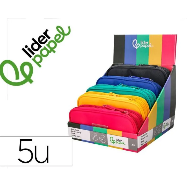 ESTUCHE PORTATODO LIDERPAPEL COLOR POP 2 CREMALLERAS COMPARTIMENTO EXTENSIBLE 230X60 MM