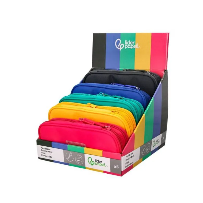 ESTUCHE PORTATODO LIDERPAPEL COLOR POP 2 CREMALLERAS COMPARTIMENTO EXTENSIBLE 230X60 MM