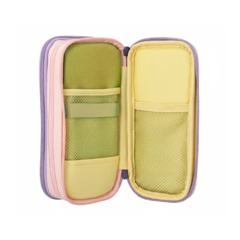 ESTUCHE PORTATODO LIDERPAPEL FUNKY 3 CREMALLERAS CON APERTURAS LATERALES AMARILLO ROSA LILA 220X100X65 MM