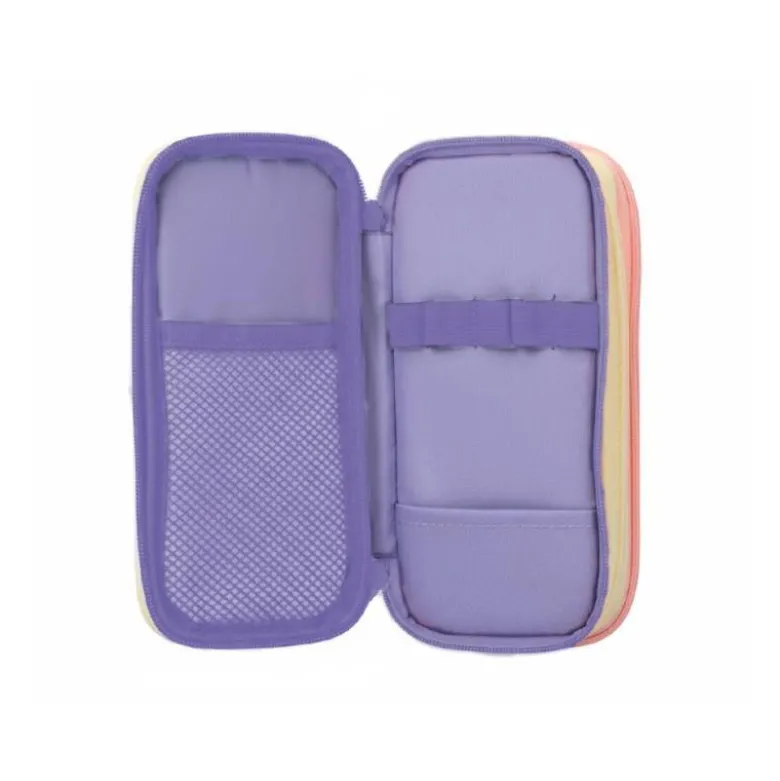ESTUCHE PORTATODO LIDERPAPEL FUNKY 3 CREMALLERAS CON APERTURAS LATERALES AMARILLO ROSA LILA 220X100X65 MM