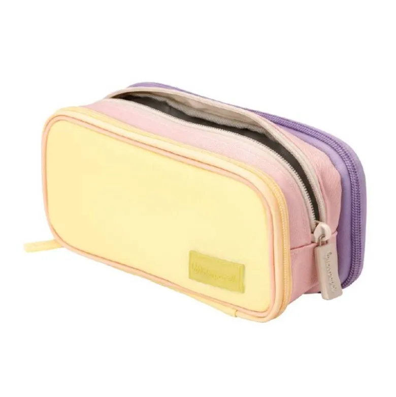 ESTUCHE PORTATODO LIDERPAPEL FUNKY 3 CREMALLERAS CON APERTURAS LATERALES AMARILLO ROSA LILA 220X100X65 MM