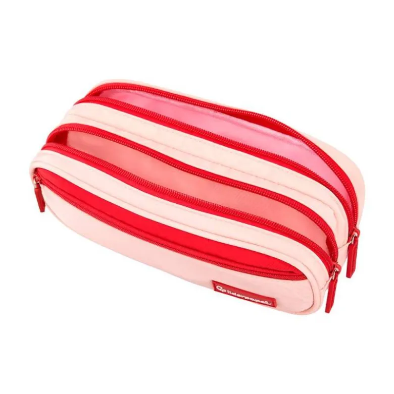 ESTUCHE PORTATODO LIDERPAPEL DUO 3 CREMALLERAS CON BOLSILLOFRONTAL ROSA 220X90X70 MM
