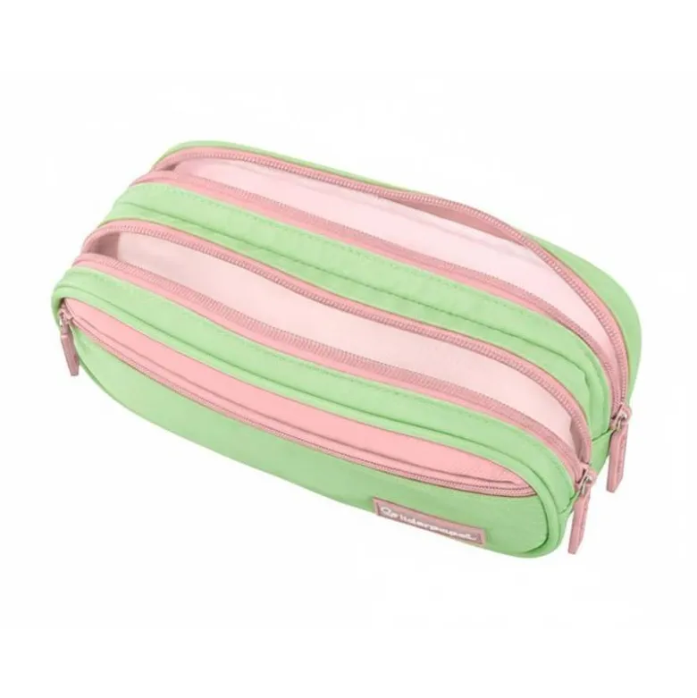 ESTUCHE PORTATODO LIDERPAPEL DUO 3 CREMALLERAS CON BOLSILLOFRONTAL VERDE PASTEL 220X90X70MM