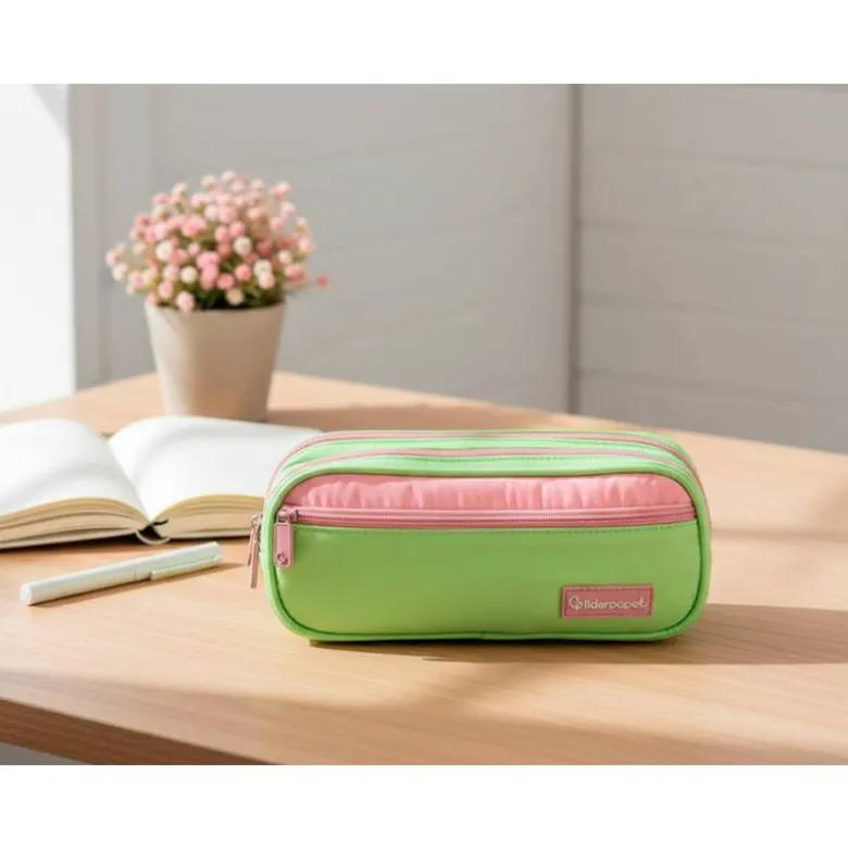 ESTUCHE PORTATODO LIDERPAPEL DUO 3 CREMALLERAS CON BOLSILLOFRONTAL VERDE PASTEL 220X90X70MM