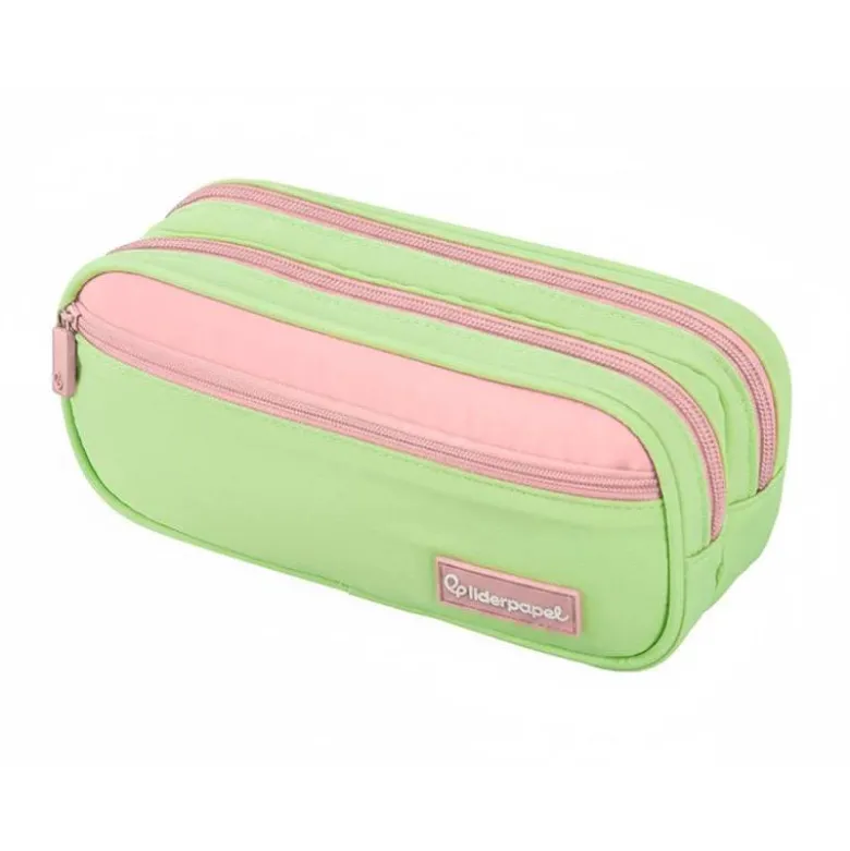 ESTUCHE PORTATODO LIDERPAPEL DUO 3 CREMALLERAS CON BOLSILLOFRONTAL VERDE PASTEL 220X90X70MM