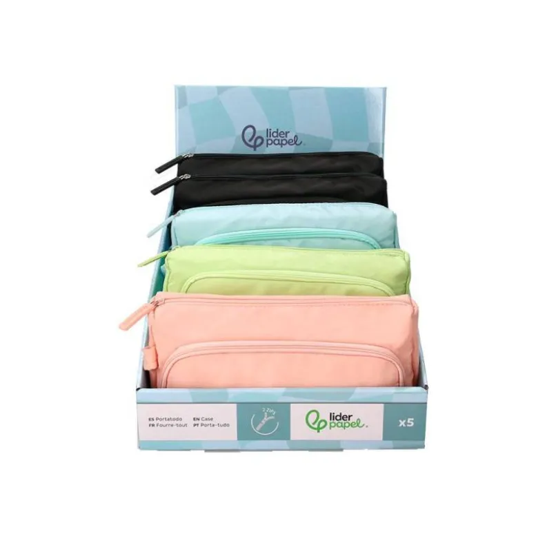 ESTUCHE PORTATODO LIDERPAPEL MINIBAG 2 CREMALLERAS CON BOLSILLO INTERIOR 210X100X70 MM
