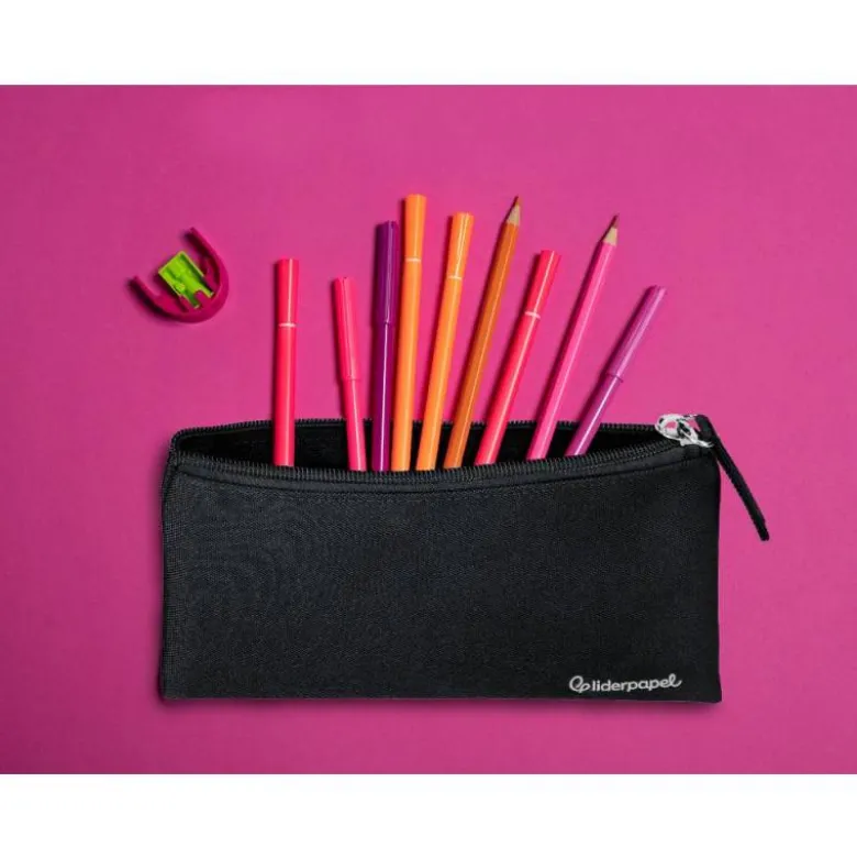 ESTUCHE PORTATODO LIDERPAPEL PLANO ANCHO UNA CREMALLERA 200X100 MM NEGRO