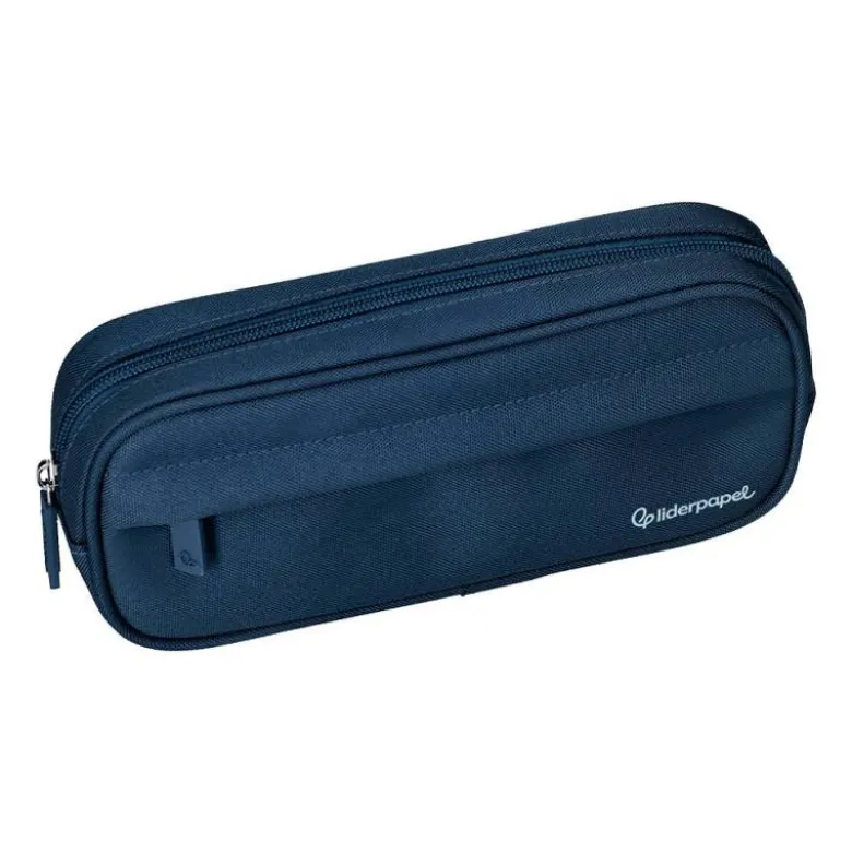 ESTUCHE PORTATODO LIDERPAPEL CLASSIC OVALADO 2 CREMALLERAS CON BOLSILLO DELANTERO 210X90MM AZUL MARINO