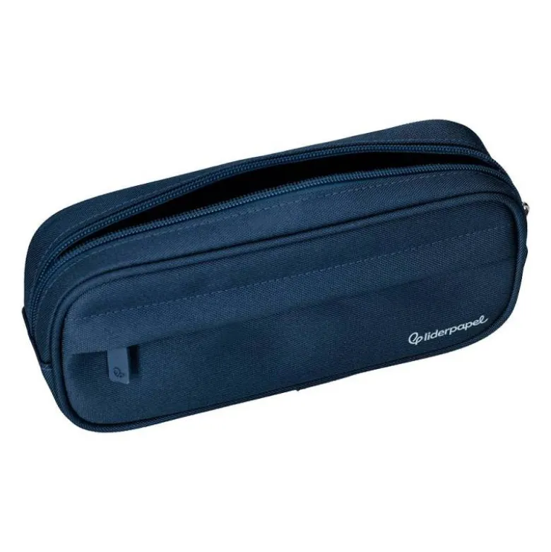 ESTUCHE PORTATODO LIDERPAPEL CLASSIC OVALADO 2 CREMALLERAS CON BOLSILLO DELANTERO 210X90MM AZUL MARINO
