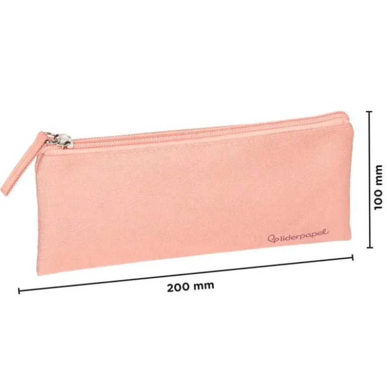 ESTUCHE PORTATODO LIDERPAPEL PLANO ANCHO UNA CREMALLERA 200X100 MM ROSA MELOCOTON