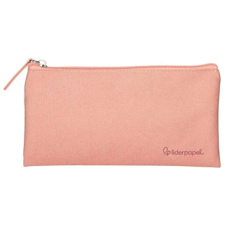 ESTUCHE PORTATODO LIDERPAPEL PLANO ANCHO UNA CREMALLERA 200X100 MM ROSA MELOCOTON