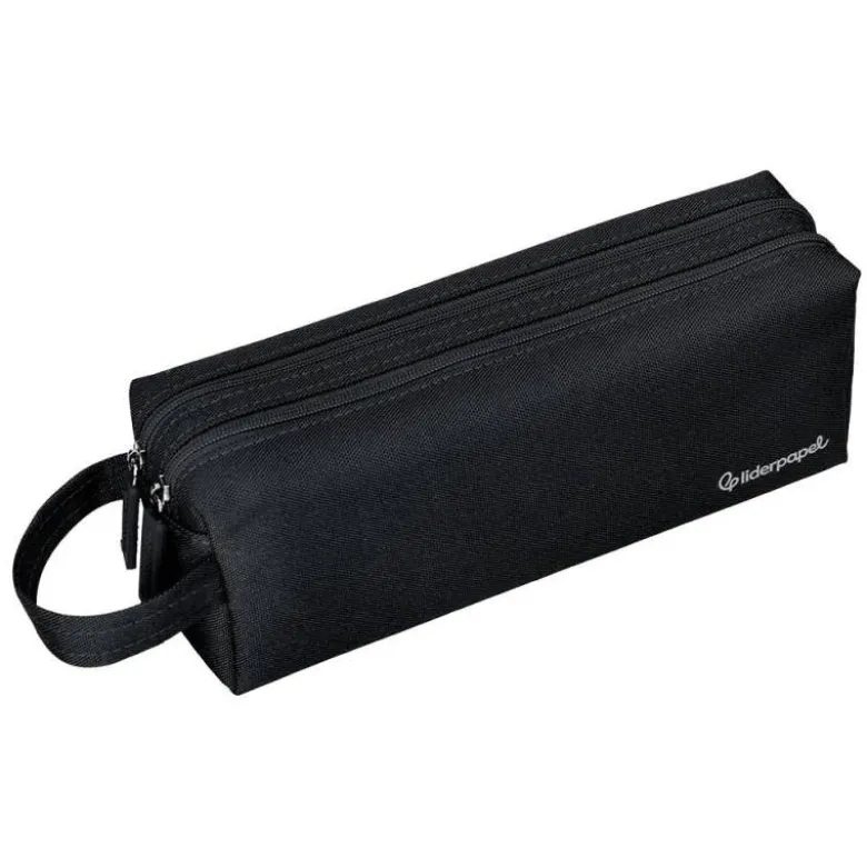 ESTUCHE PORTATODO LIDERPAPEL CLASSIC RECTANGULAR CON ASA 2 CREMALLERAS 210 X80MM NEGRO