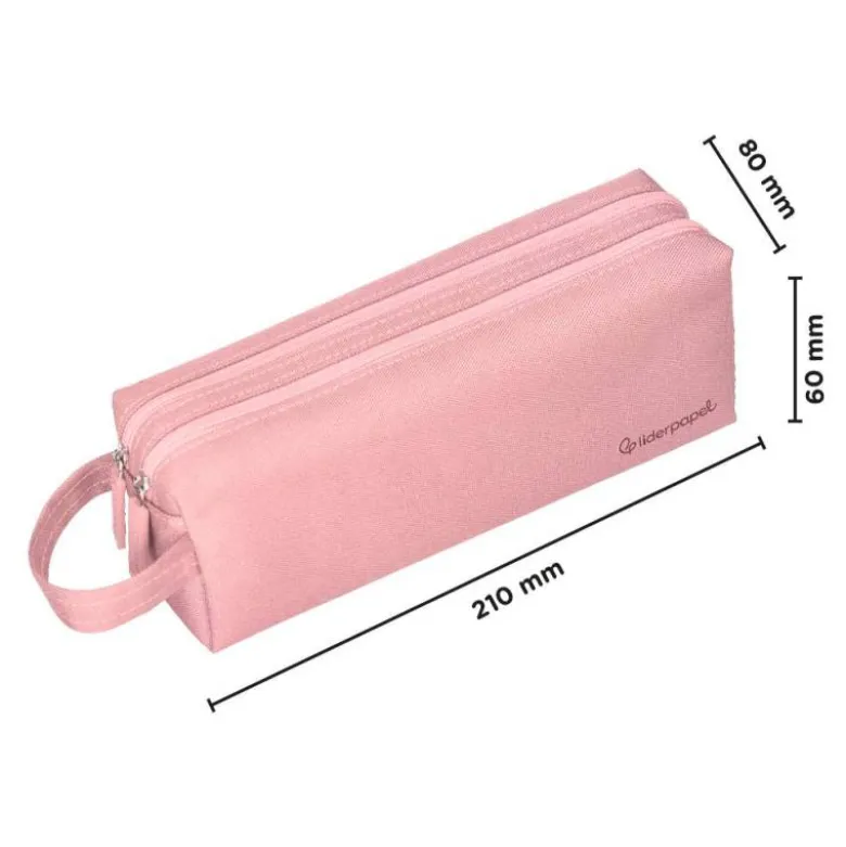 ESTUCHE PORTATODO LIDERPAPEL CLASSIC RECTANGULAR CON ASA 2 CREMALLERAS 210 X80MM ROSA