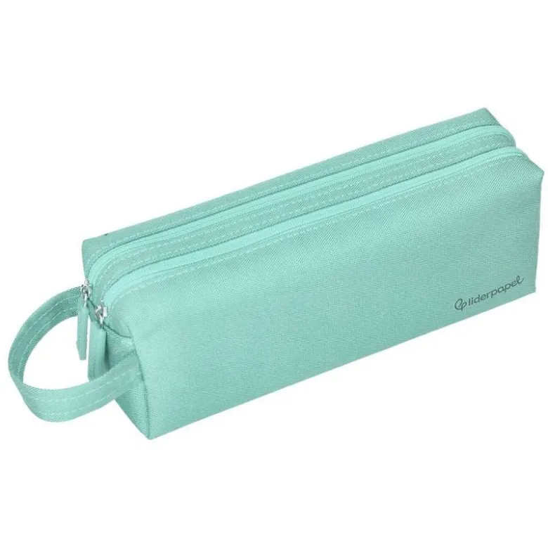 ESTUCHE PORTATODO LIDERPAPEL CLASSIC RECTANGULAR CON ASA 2 CREMALLERAS 210 X80MM VERDE MANZANA