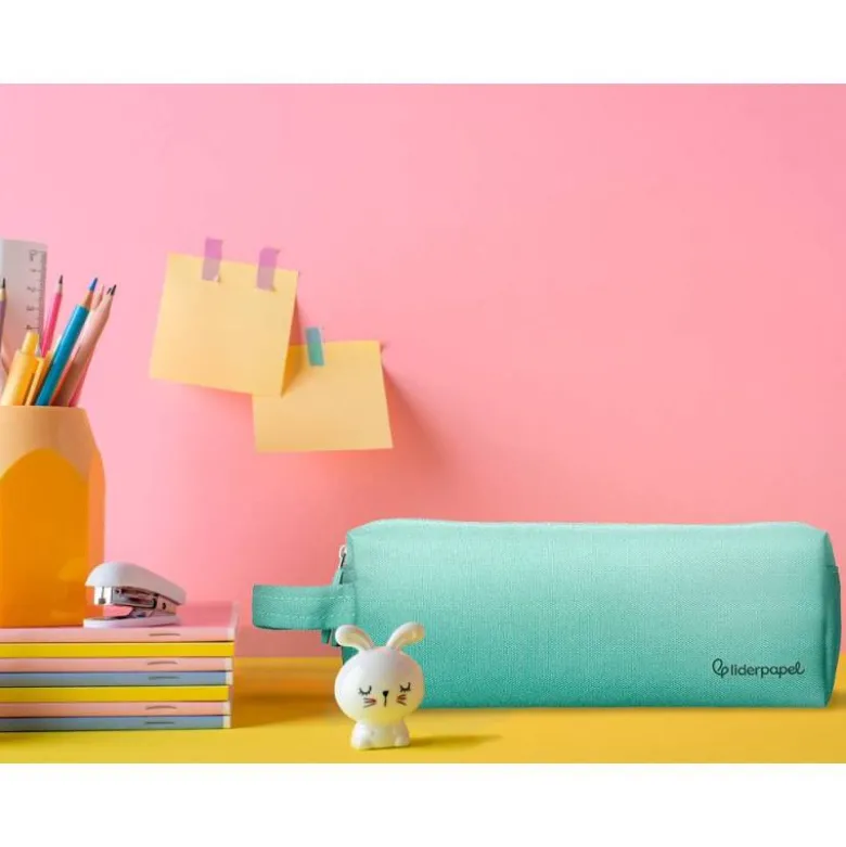 ESTUCHE PORTATODO LIDERPAPEL CLASSIC RECTANGULAR CON ASA 2 CREMALLERAS 210 X80MM VERDE MANZANA