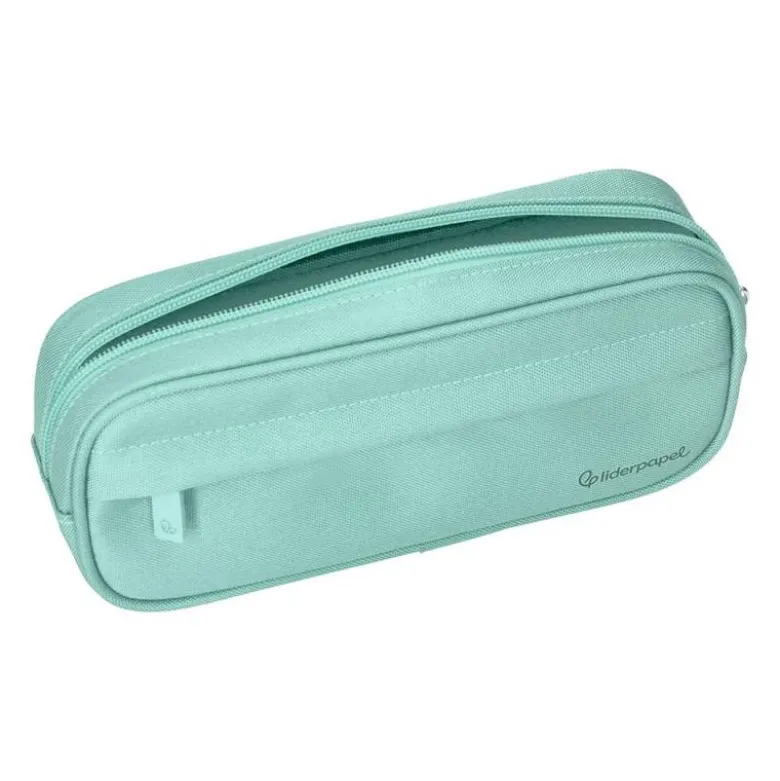 ESTUCHE PORTATODO LIDERPAPEL CLASSIC OVALADO 2 CREMALLERAS CON BOLSILLO DELANTERO 210X90MM VERDE MANZANA