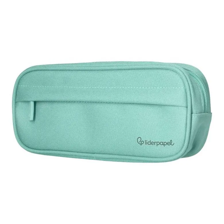 ESTUCHE PORTATODO LIDERPAPEL CLASSIC OVALADO 2 CREMALLERAS CON BOLSILLO DELANTERO 210X90MM VERDE MANZANA