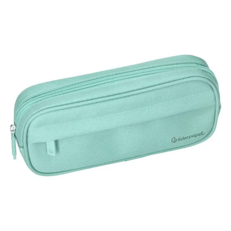 ESTUCHE PORTATODO LIDERPAPEL CLASSIC OVALADO 2 CREMALLERAS CON BOLSILLO DELANTERO 210X90MM VERDE MANZANA