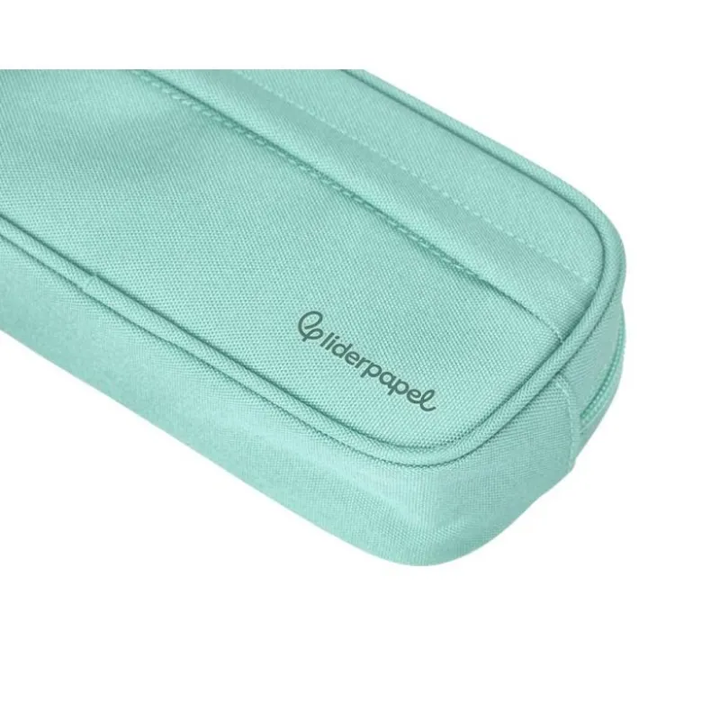 ESTUCHE PORTATODO LIDERPAPEL CLASSIC OVALADO 2 CREMALLERAS CON BOLSILLO DELANTERO 210X90MM VERDE MANZANA
