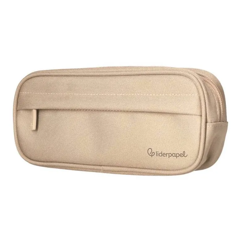 ESTUCHE PORTATODO LIDERPAPEL CLASSIC OVALADO 2 CREMALLERAS CON BOLSILLO DELANTERO 210X90MM CREMA