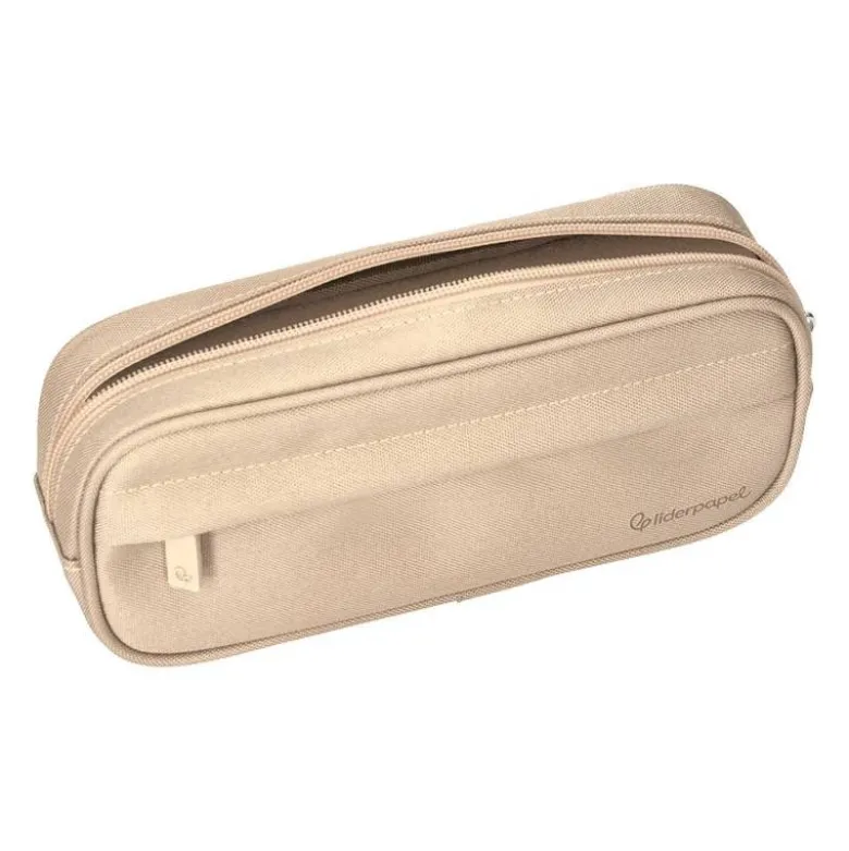 ESTUCHE PORTATODO LIDERPAPEL CLASSIC OVALADO 2 CREMALLERAS CON BOLSILLO DELANTERO 210X90MM CREMA