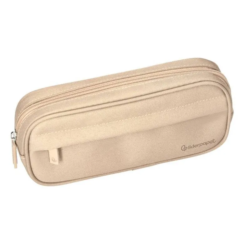 ESTUCHE PORTATODO LIDERPAPEL CLASSIC OVALADO 2 CREMALLERAS CON BOLSILLO DELANTERO 210X90MM CREMA
