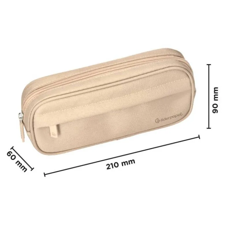 ESTUCHE PORTATODO LIDERPAPEL CLASSIC OVALADO 2 CREMALLERAS CON BOLSILLO DELANTERO 210X90MM CREMA