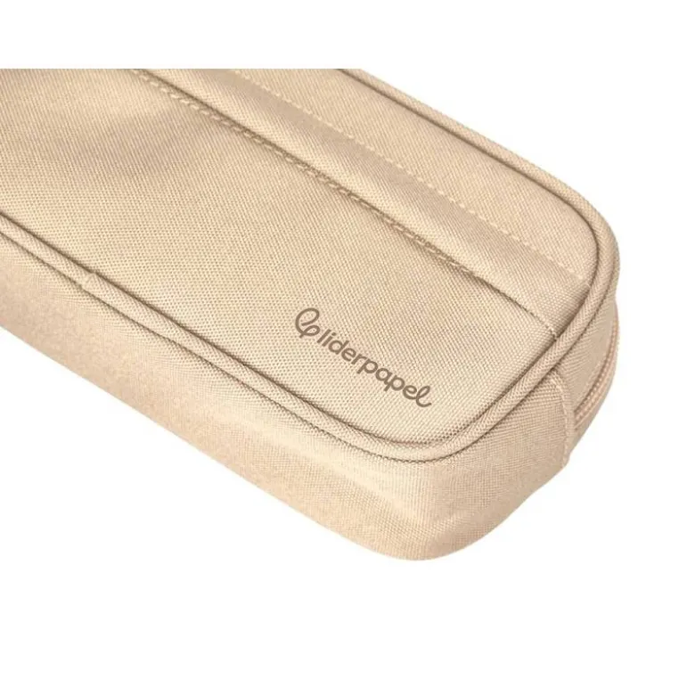 ESTUCHE PORTATODO LIDERPAPEL CLASSIC OVALADO 2 CREMALLERAS CON BOLSILLO DELANTERO 210X90MM CREMA