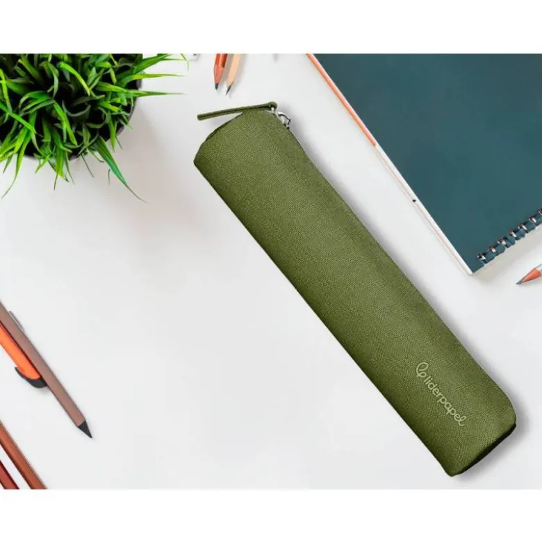 ESTUCHE PORTATODO LIDERPAPEL SLIM CILINDRICO 220X45MM VERDE MILITAR