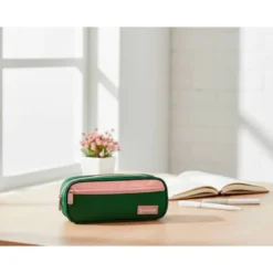 ESTUCHE PORTATODO LIDERPAPEL DUO 2 CREMALLERAS CON BOLSILLOFRONTAL VERDE MILITAR 220X90X50 MM