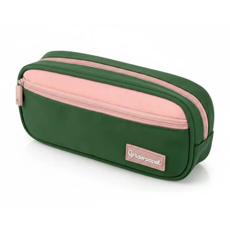 ESTUCHE PORTATODO LIDERPAPEL DUO 2 CREMALLERAS CON BOLSILLOFRONTAL VERDE MILITAR 220X90X50 MM